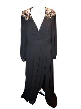 Ieena For Mac Duggal Black Blouson Sleeve Gown, Size 14 NWT